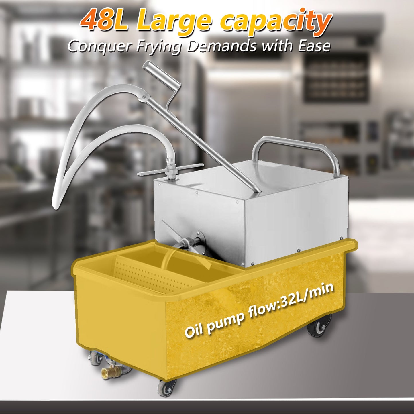 EasyRose Deep Fryer Filter Machine, Commercial Mobile Oil Filter System For Restaurant, 48L, 3/4 Hp