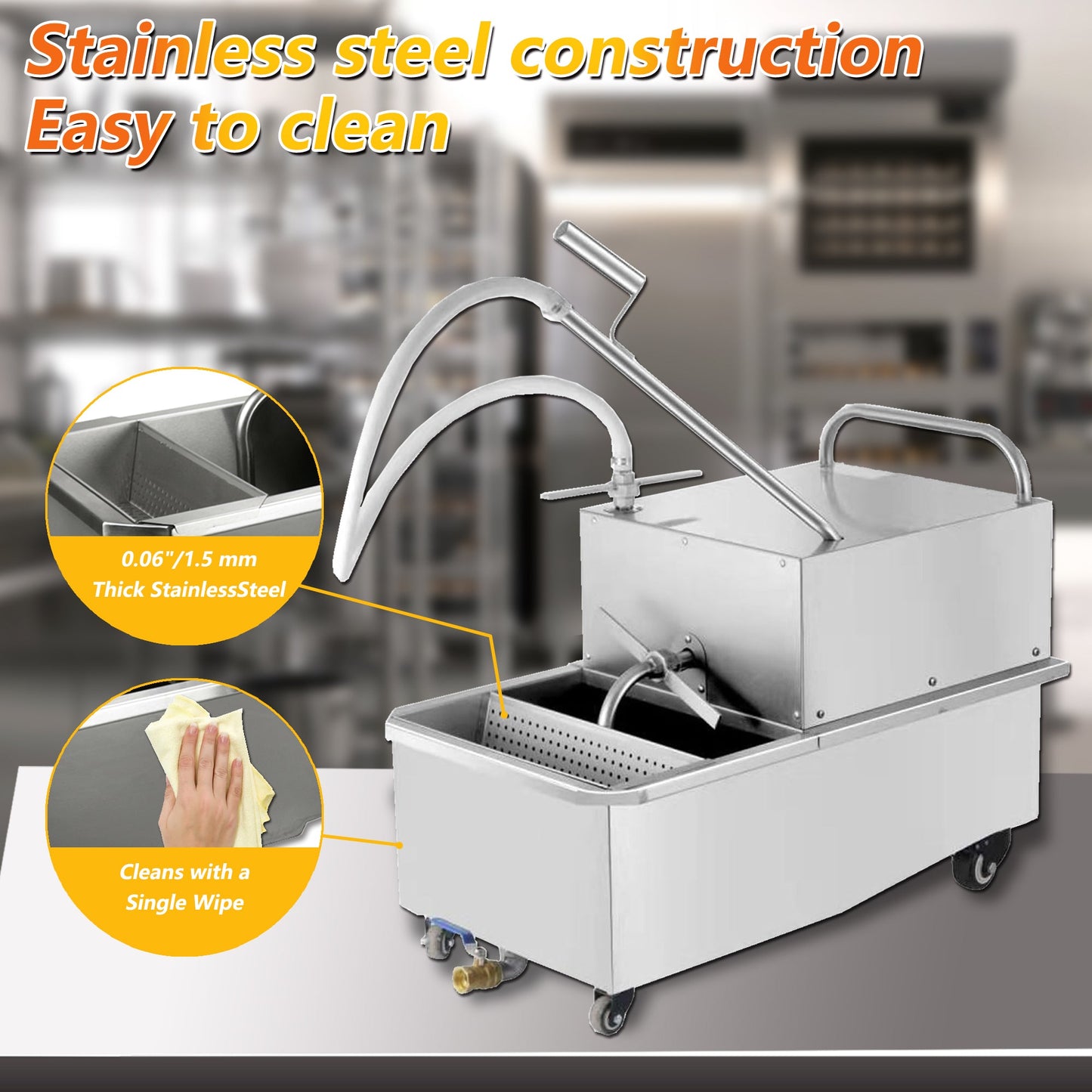 EasyRose Deep Fryer Filter Machine, Commercial Mobile Oil Filter System For Restaurant, 48L, 3/4 Hp