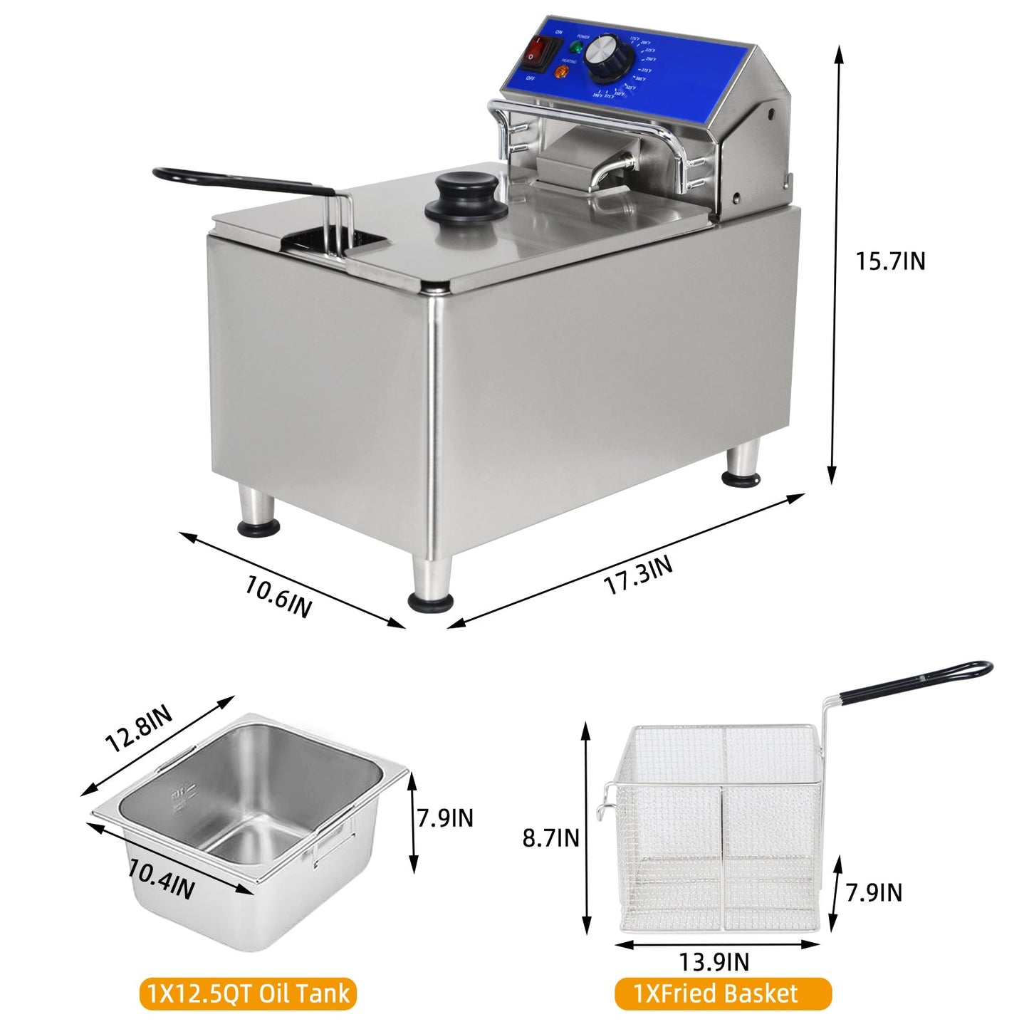 EasyRose 11.8L 商用油炸锅带篮子 1800W 电动油炸机,ETL