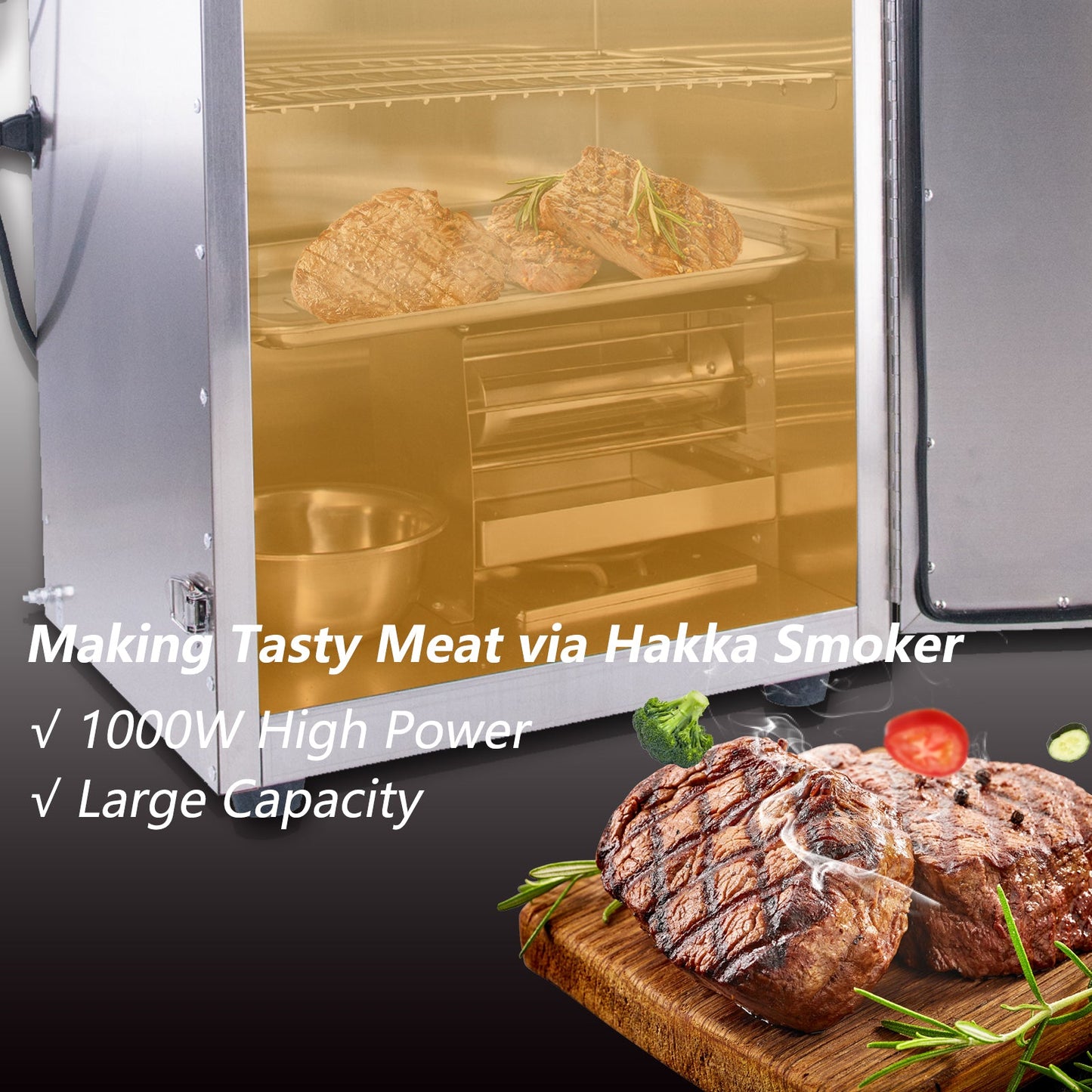 HAKKA Upgraded Commercial Vertical Electric Smoke oven for BBQ Grill Outdoor Indoor Home Cooking Pastrami, Sausage, Bacon, Smoked Chicken, Smoked Pork