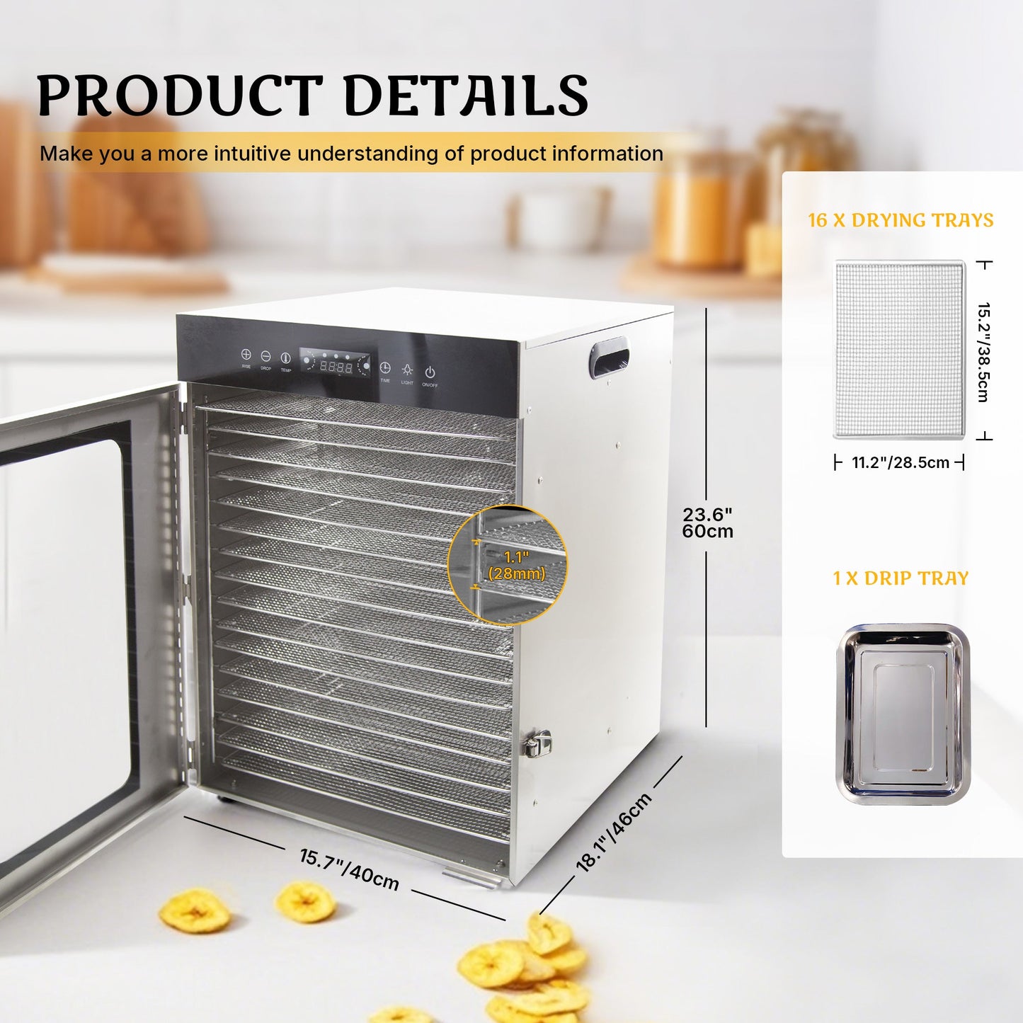 Hakka 16 Trays Food Dehydrator Fruit Vegetable Drying Adjustable Time Temp