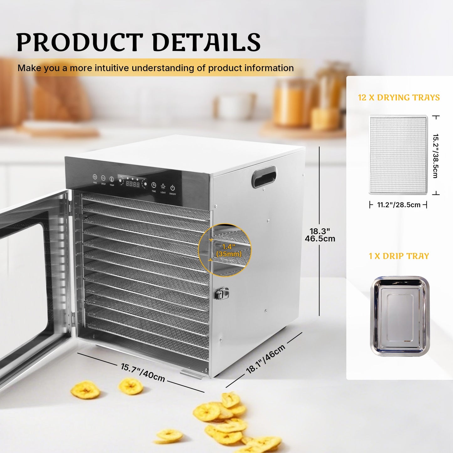 Hakka 12 Tray Food Dehydrator Commercial Stainless Steel Fruit Meat Jerky Dryer