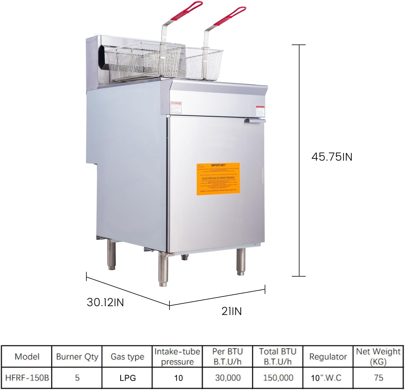 EasyRose 商用燃气油炸锅 5 燃烧器 68-80 磅液态丙烷 150000 BTU,CSA / ETL 认证