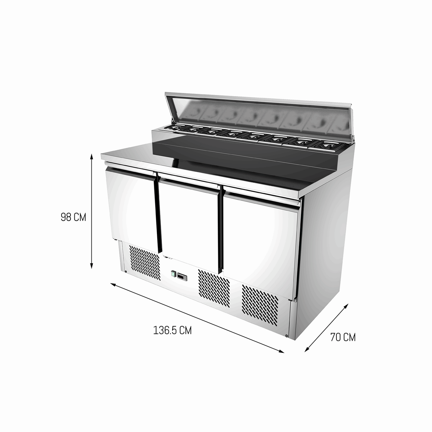 Carina Refrigerated Salad Workbench Stainless Steel Pizza and Salad Preparation Counter Commercial Display Case (PS300)