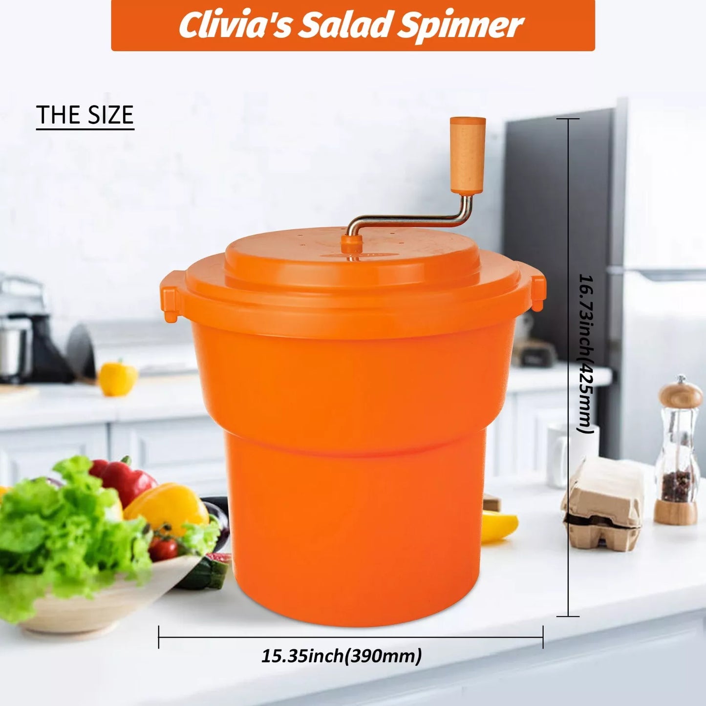 Clivia 2.5 加仑/10 夸脱大型沙拉脱水器手动沙拉干燥机带手柄适用于商业餐厅