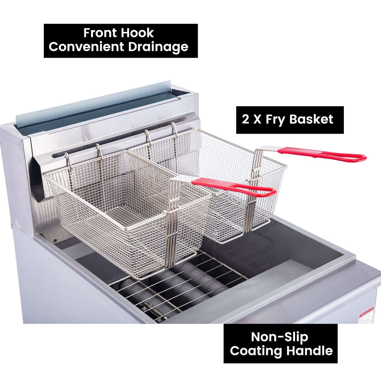 EasyRose Commercial Stainless Steel Gas Fryer, 62-75lb High Capacity Fryer,with 2 Baskets,5 Burners,30,000X5 BTU,CSA / ETL Certified