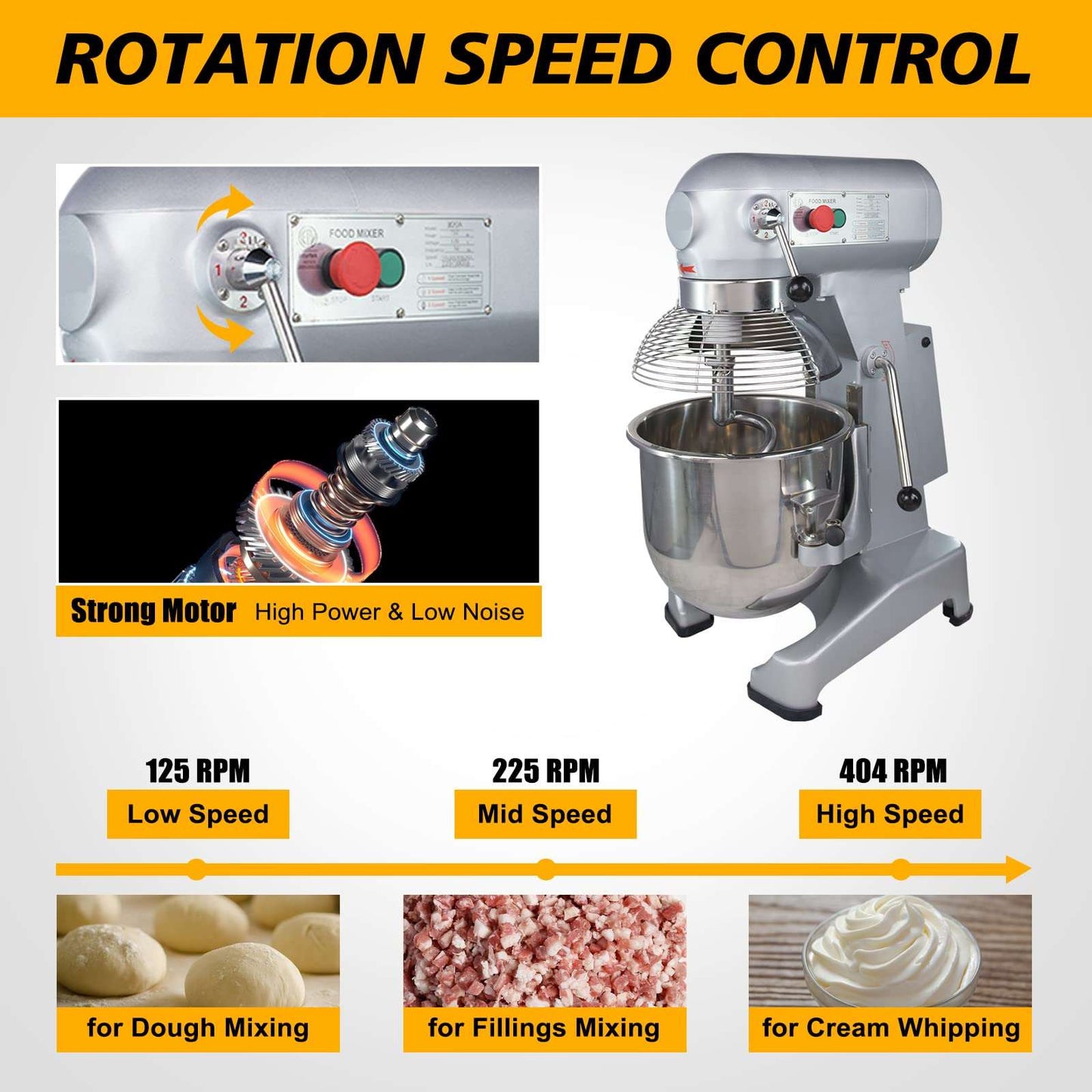 Hakka 20 Quart Commercial Planetary Mixers 3 Funtion Stainless Steel Food Mixer (M20A-ETL)