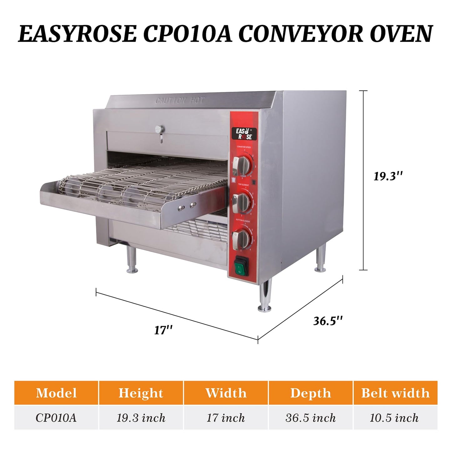 EasyRose Adjustable Speed Conveyor Toasters Oven 50-300 °C /122- 572°F Temperature Range for Bakery Western Restaurant - 120V 1700W (10.5”wide belt)