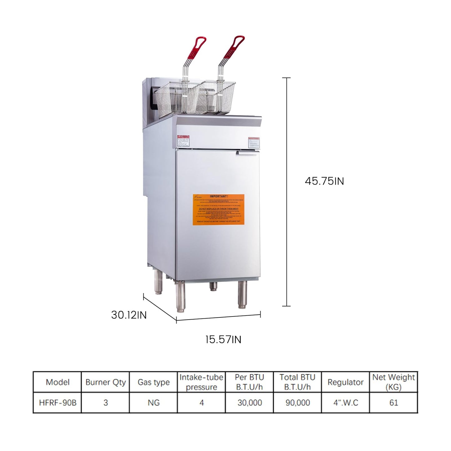 EASYROSE 商用天然气油炸锅 40-50 磅容量 3 个燃烧器 90000 BTU ,ETL 认证