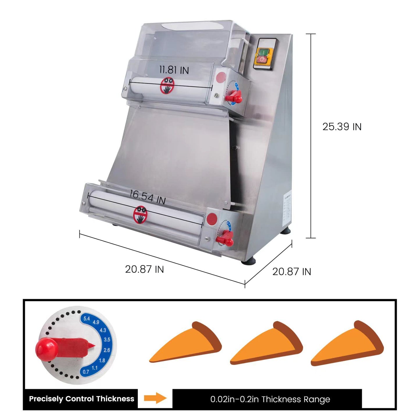 Hakka 电动面团压面机 370W Max 15 英寸披萨面团滚筒压面机、自动商用披萨面团压制机、面条面包面食机
