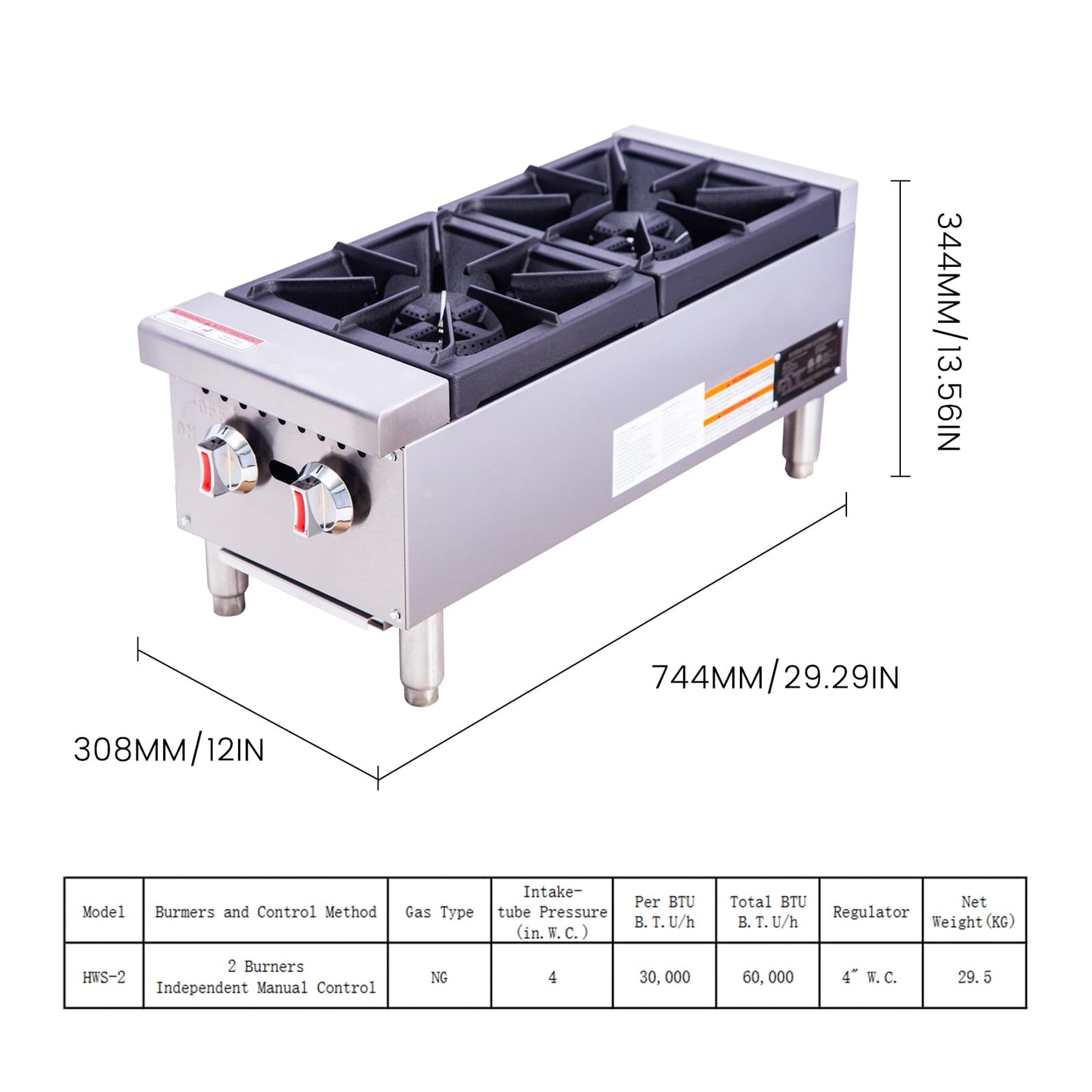 EASYROSE 12" Countertop Gas Hotplate 2 Burners Heavy Duty 60,000 BTU Gas Stove