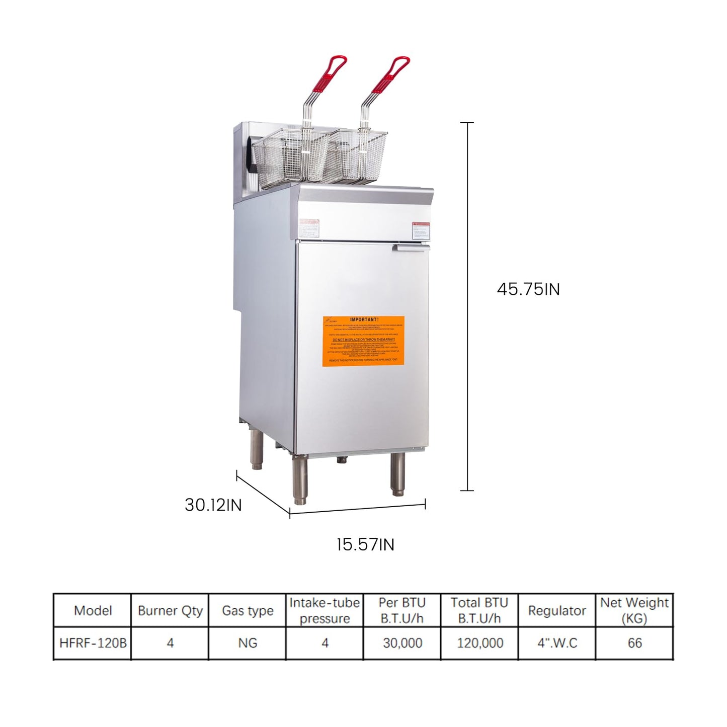 EASYROSE 商用天然气 4 燃烧器燃气油炸锅 45-55 磅 容量 120000 BTU,ETL 认证