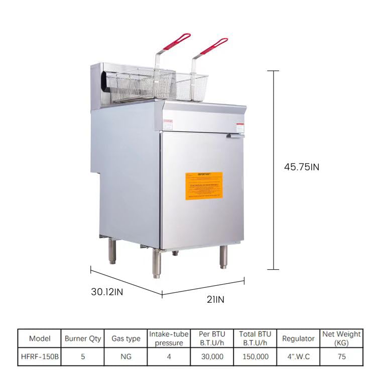 EasyRose 商用天然气油炸锅 5 燃烧器 68-80 磅 150000 BTU,CSA / ETL 认证
