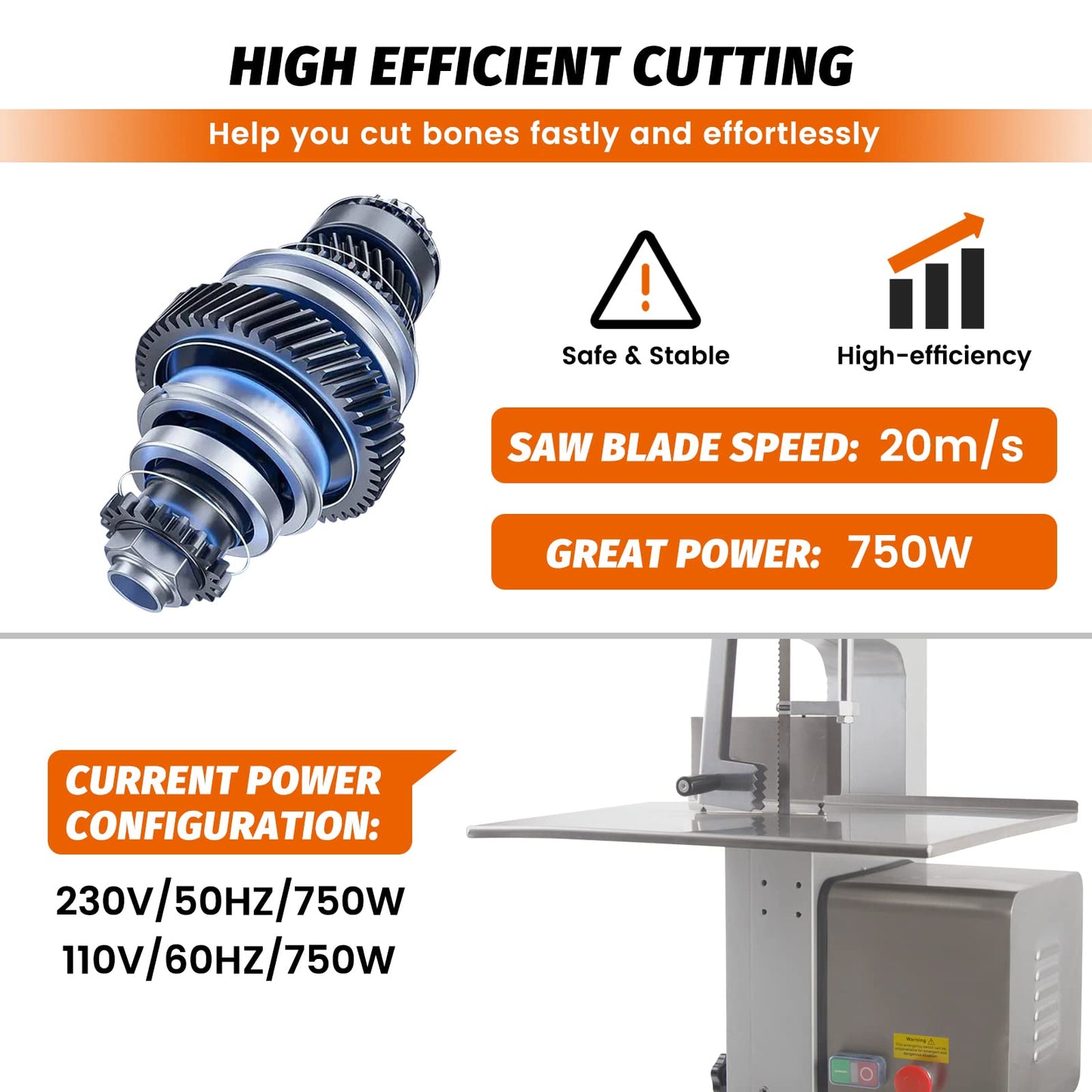 Hakka 商用 65 英寸刀片肉骨锯机 750W 冷冻肉带切割机,1HP/120V