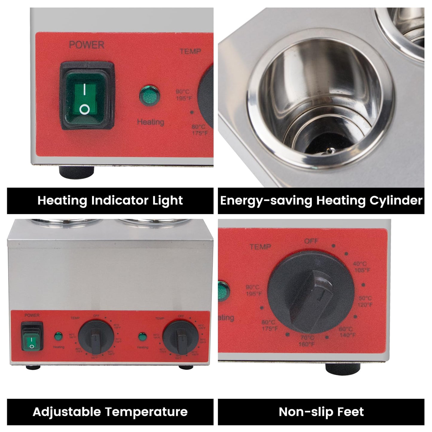 EASYROSE 电动酱汁加热器挤压瓶加热器玉米片奶酪分配器加热器,果酱巧克力黄油保鲜机 105-195℉,110V(4 格),FZ-024B