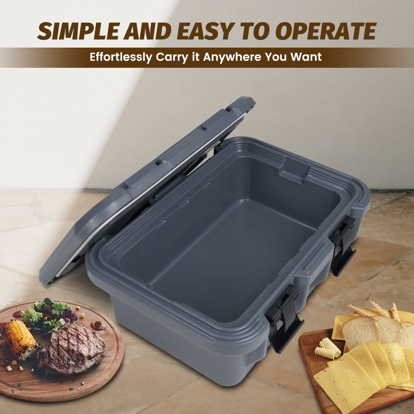 Clivia 22.5L Insulated Food Pan Carrier, Stackable and Loader, Suit for Restaurant, Canteen, Outdoor Banquets, Black