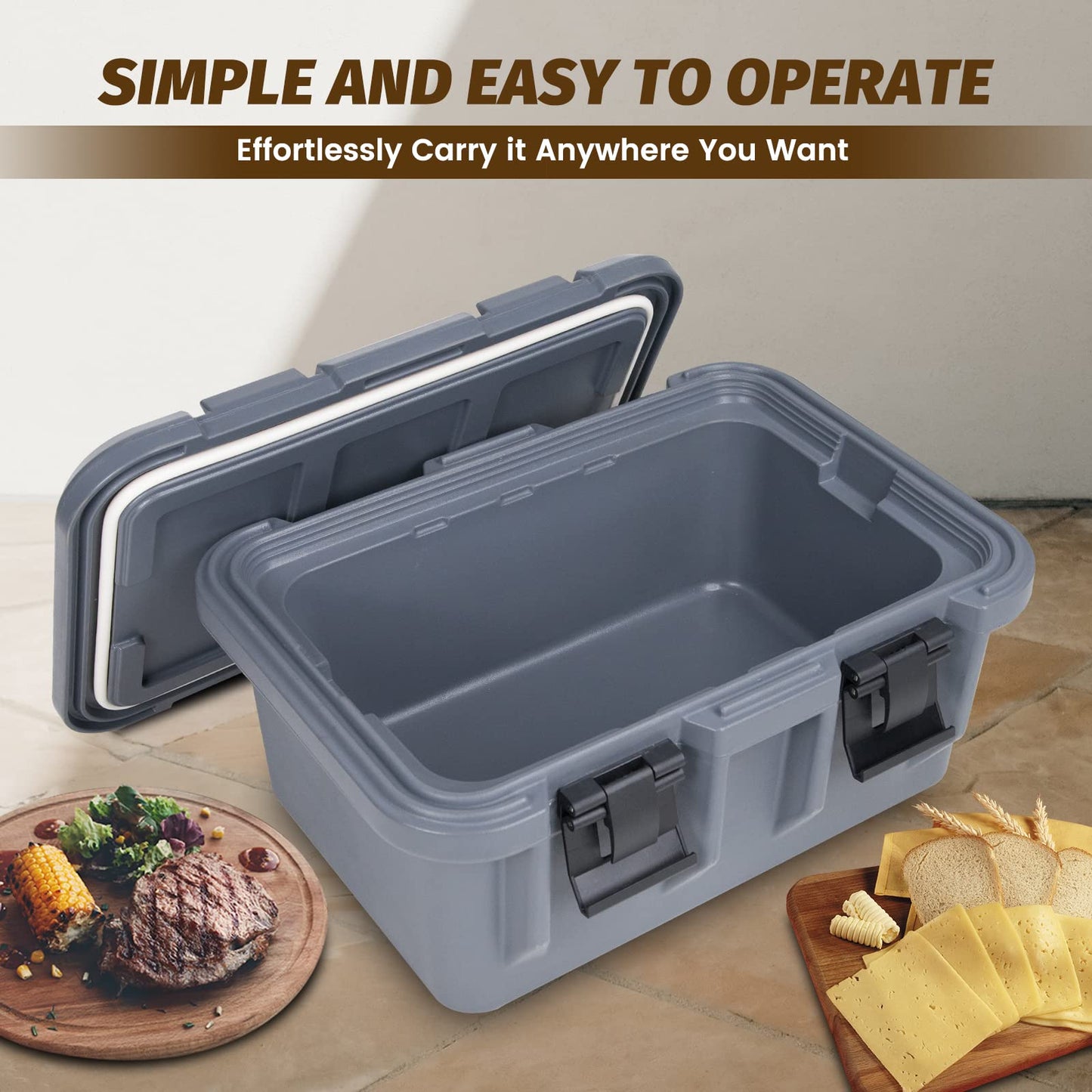 Clivia 29L Insulated Food Pan Carrier, Stackable and Loader, Suit for Restaurant, Canteen, Outdoor Banquets, Black