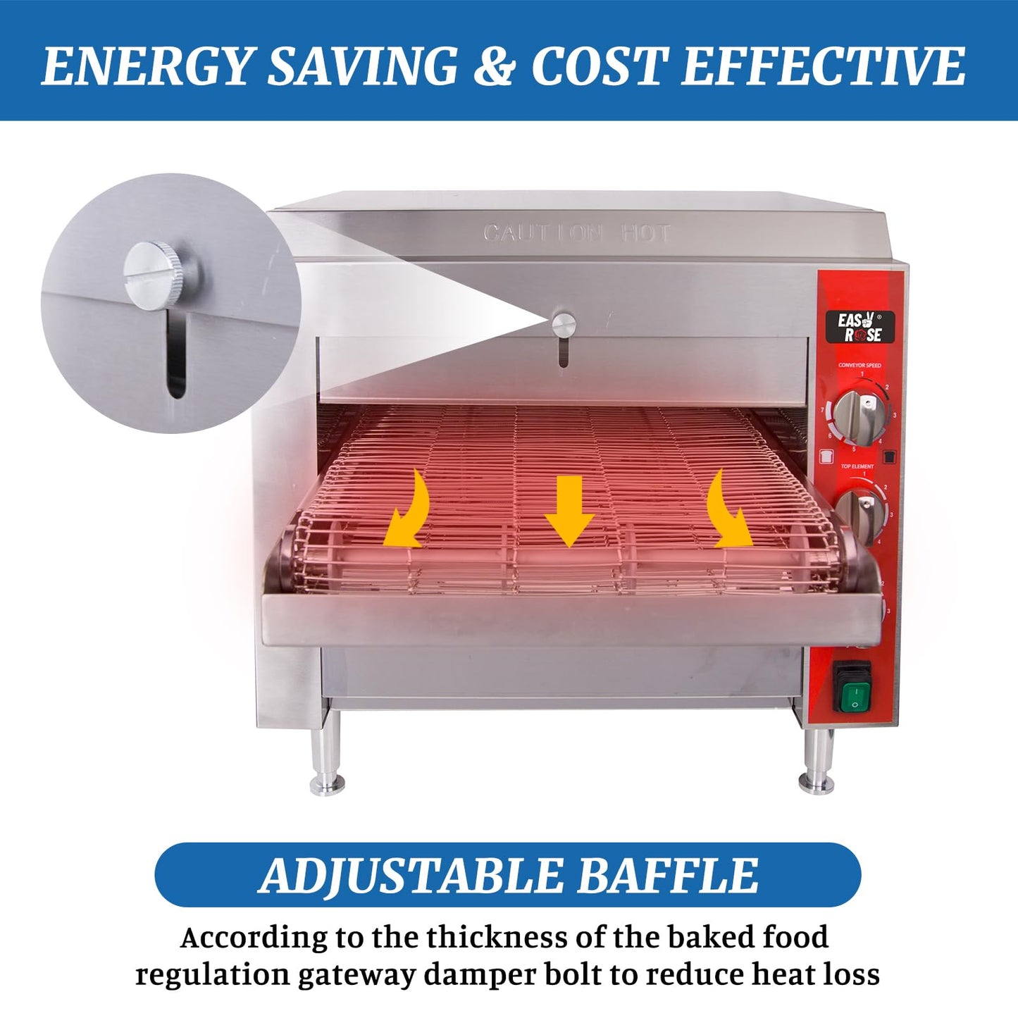 EasyRose Adjustable Speed Conveyor Toasters Oven 50-300 °C /122- 572°F Temperature Range for Bakery Western Restaurant - 120V 1700W (10.5”wide belt)