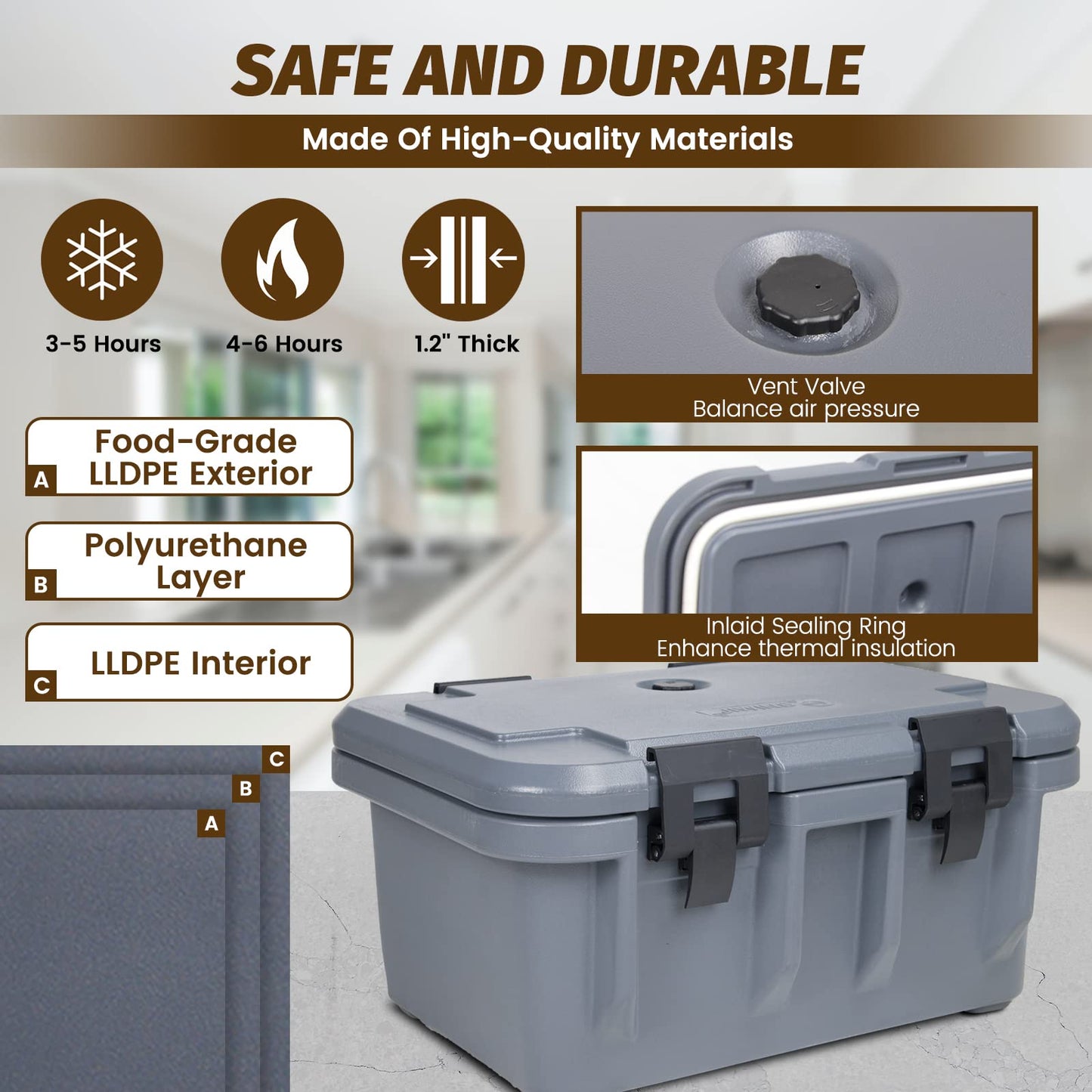 Clivia 29L Insulated Food Pan Carrier, Stackable and Loader, Suit for Restaurant, Canteen, Outdoor Banquets, Black