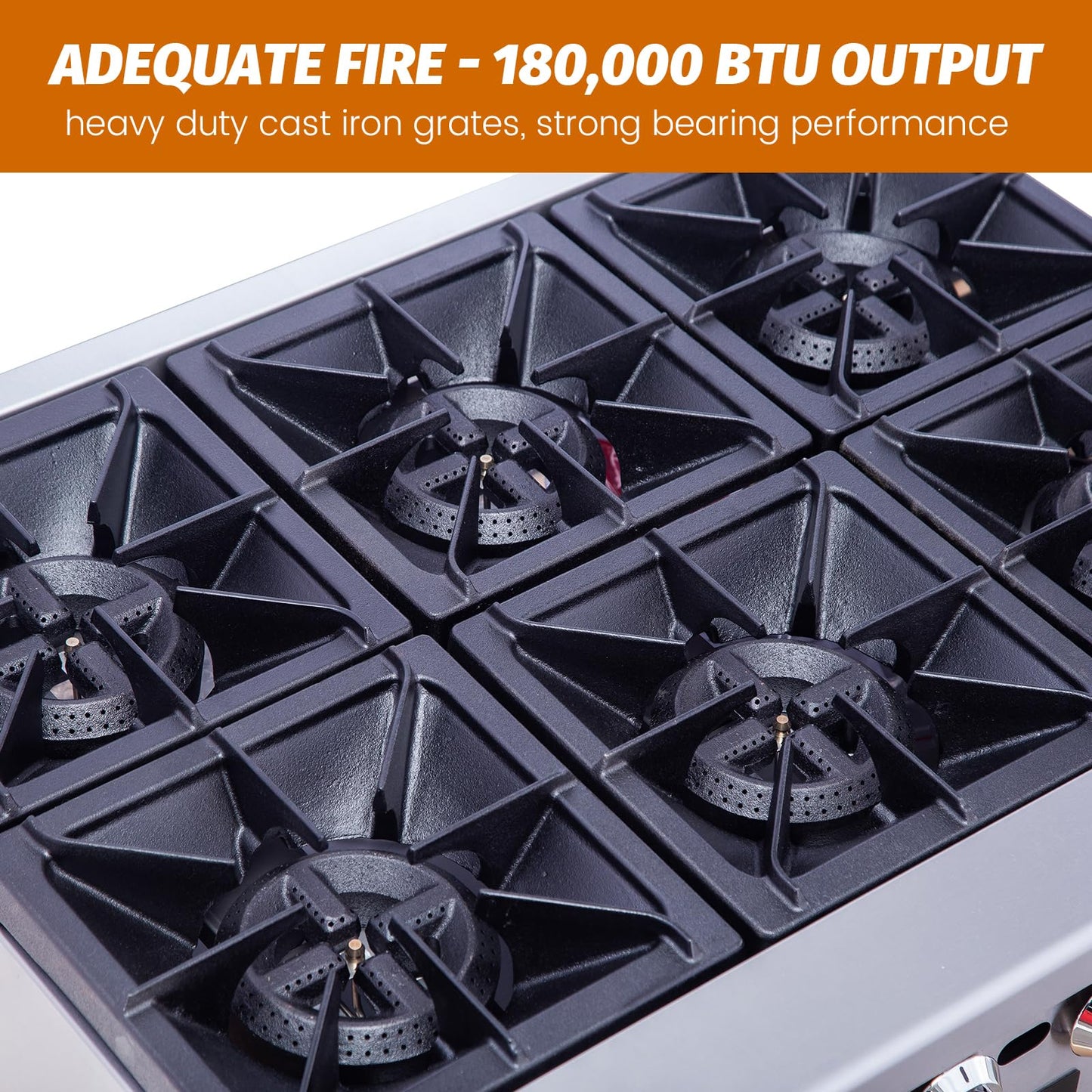 EASYROSE 36" Countertop Gas Hotplate 6 Burners Heavy Duty 180,000 BTU Gas Stove, ETL Listed