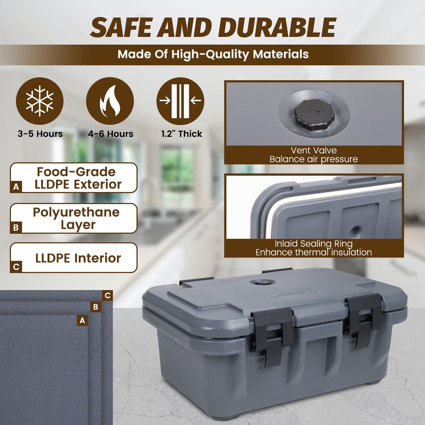 Clivia 22.5L Insulated Food Pan Carrier, Stackable and Loader, Suit for Restaurant, Canteen, Outdoor Banquets, Black