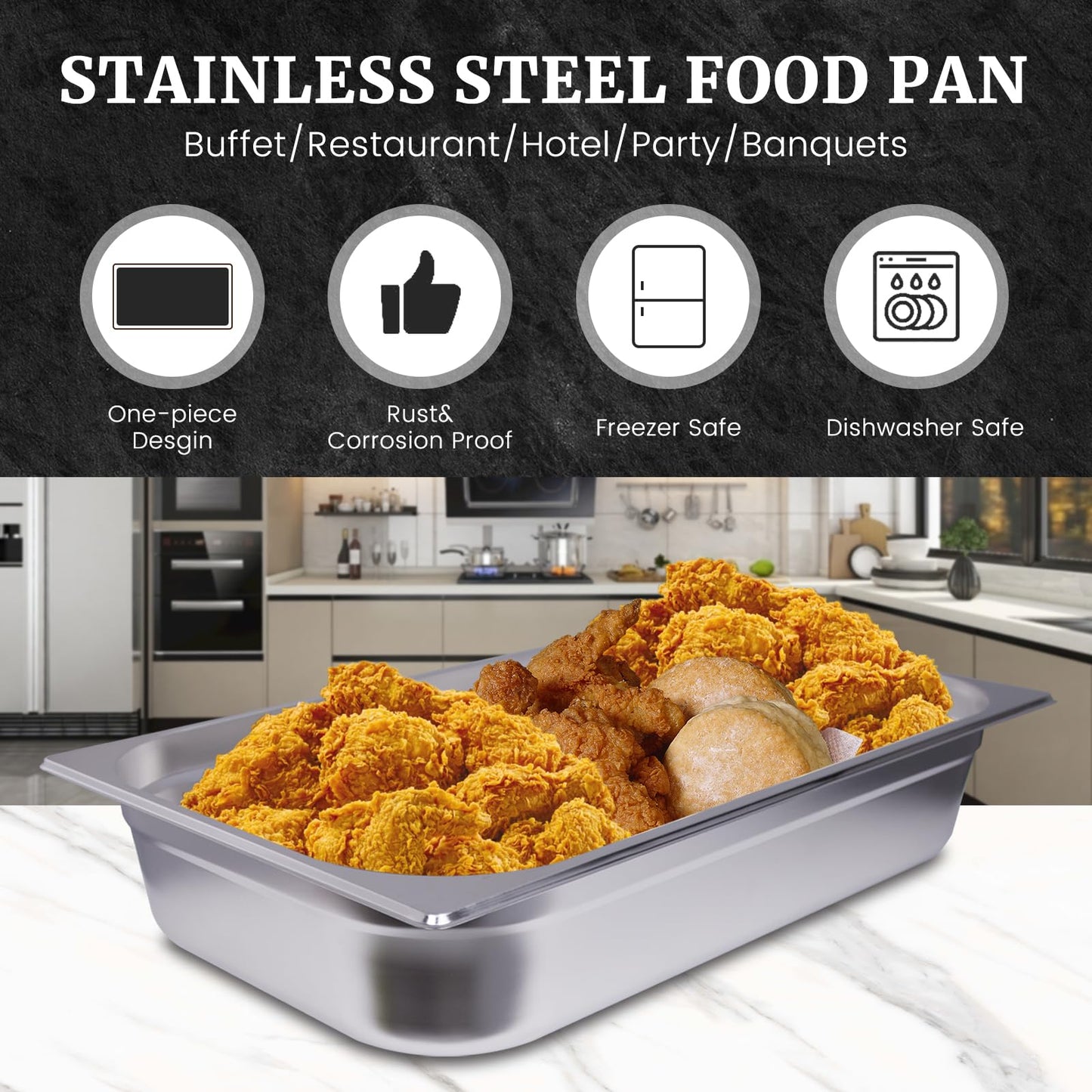 Clivia Hotel Pans Full Size 4inch Deep 1/1 Stainless Steel Steam Table Pans 6Pack