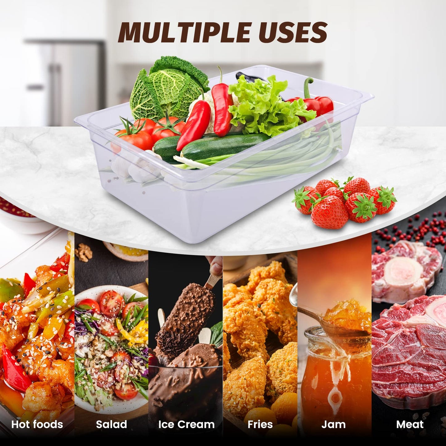 Clivia 6-Pack Food Pan 1/6 Size Clear Polycarbonate Food Pans 4" Deep Commercial Hotel Pans for Party, Restaurant, Hotel