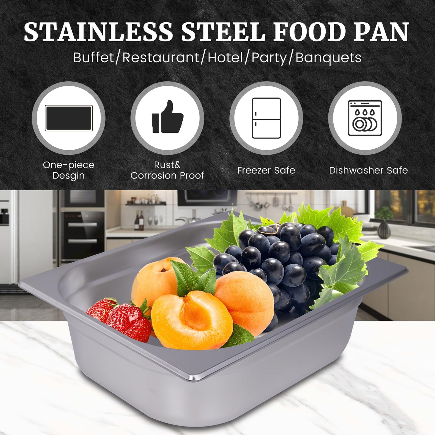 Clivia 1/2 Size 6-Pack Hotel Pans Half Size Steam Table Pan 4" Deep Commercial Hotel Pan Stainless Steel Pan for Party, Restaurant, Hotel