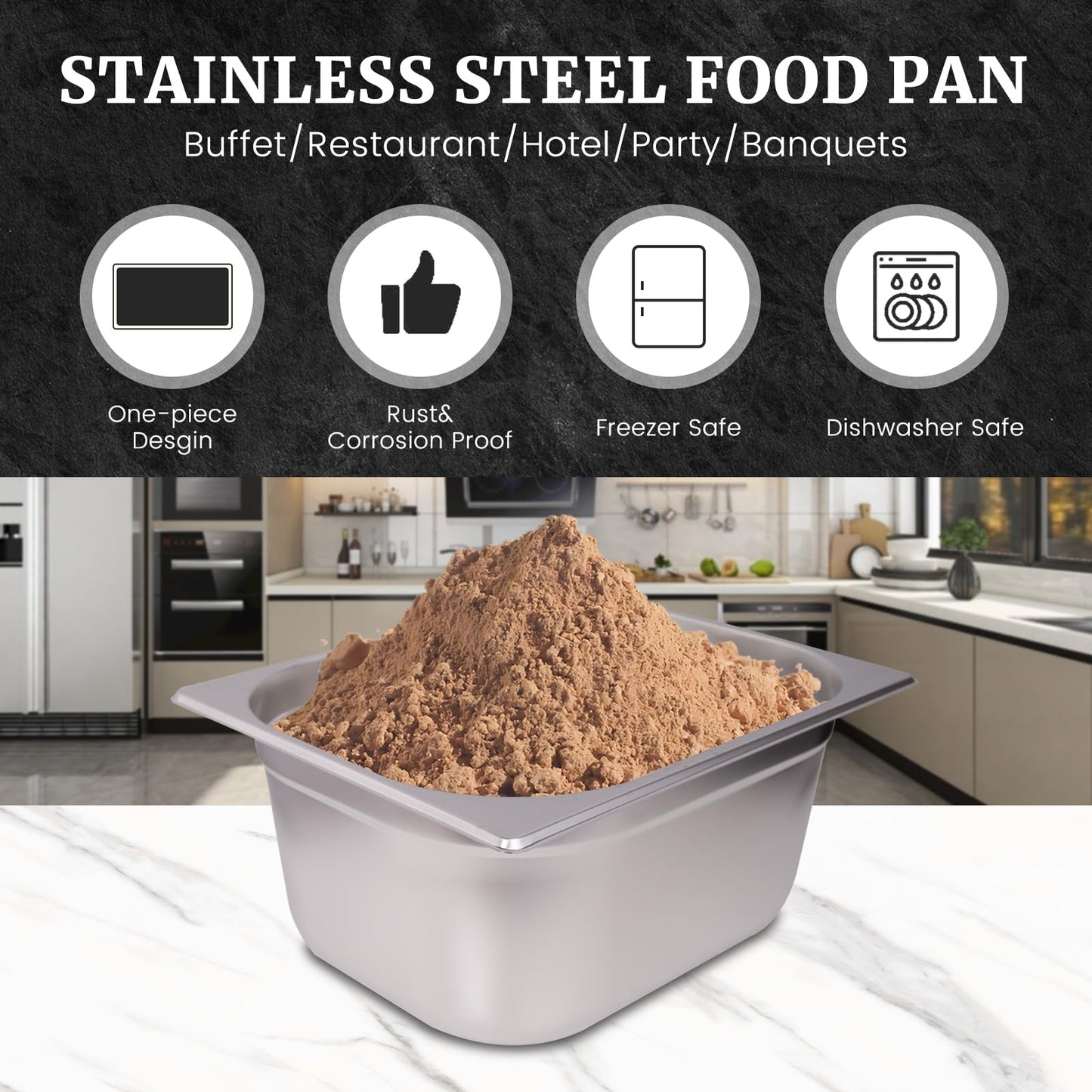 Clivia 1/2 Size Stainless Steel Food Pans,6"Deep Food Containers- Pack of 6