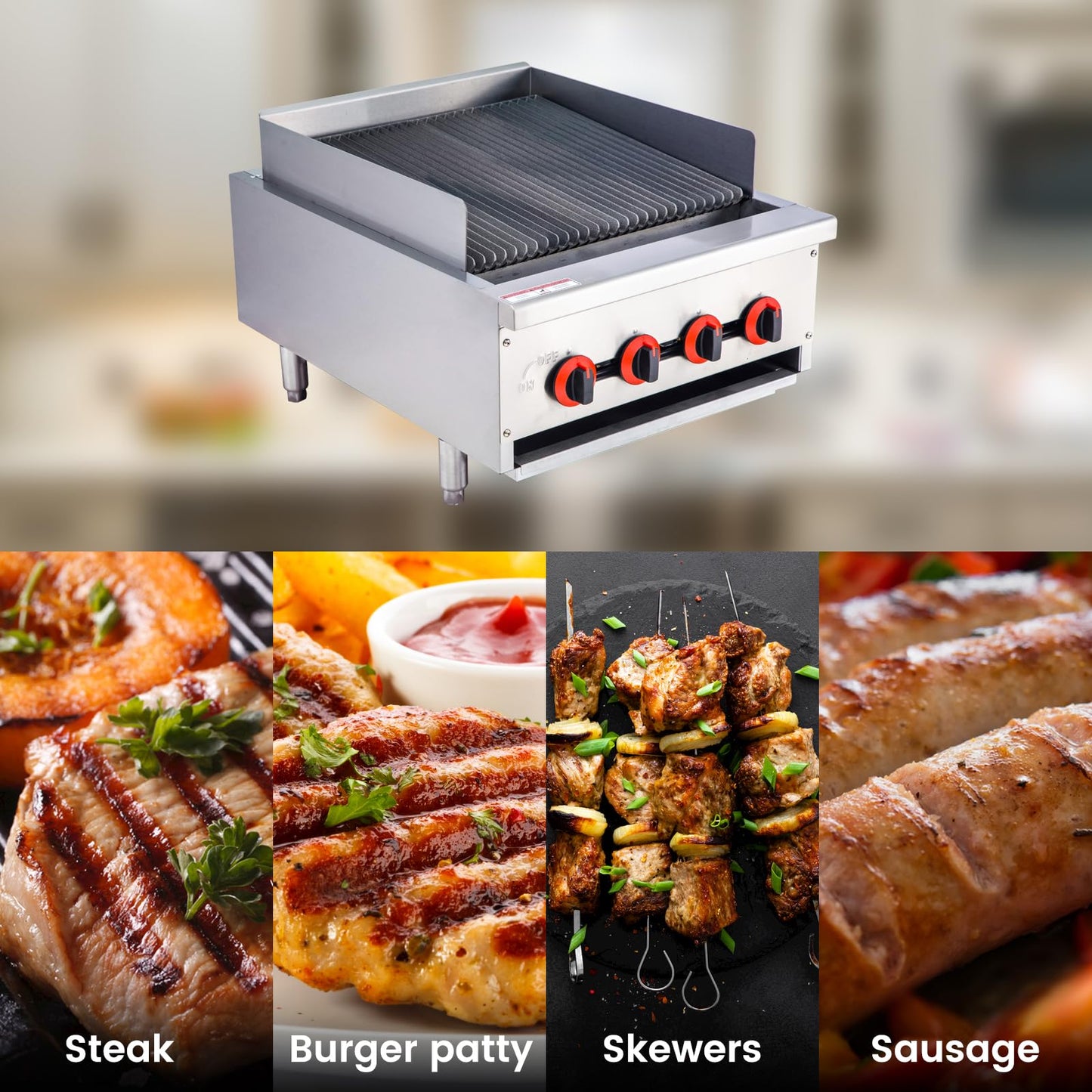 EASYROSE 24" Radiant Gas Charbroiler Countertop Gas Grill with 4 Burners 80,000 BTU, ETL Certified