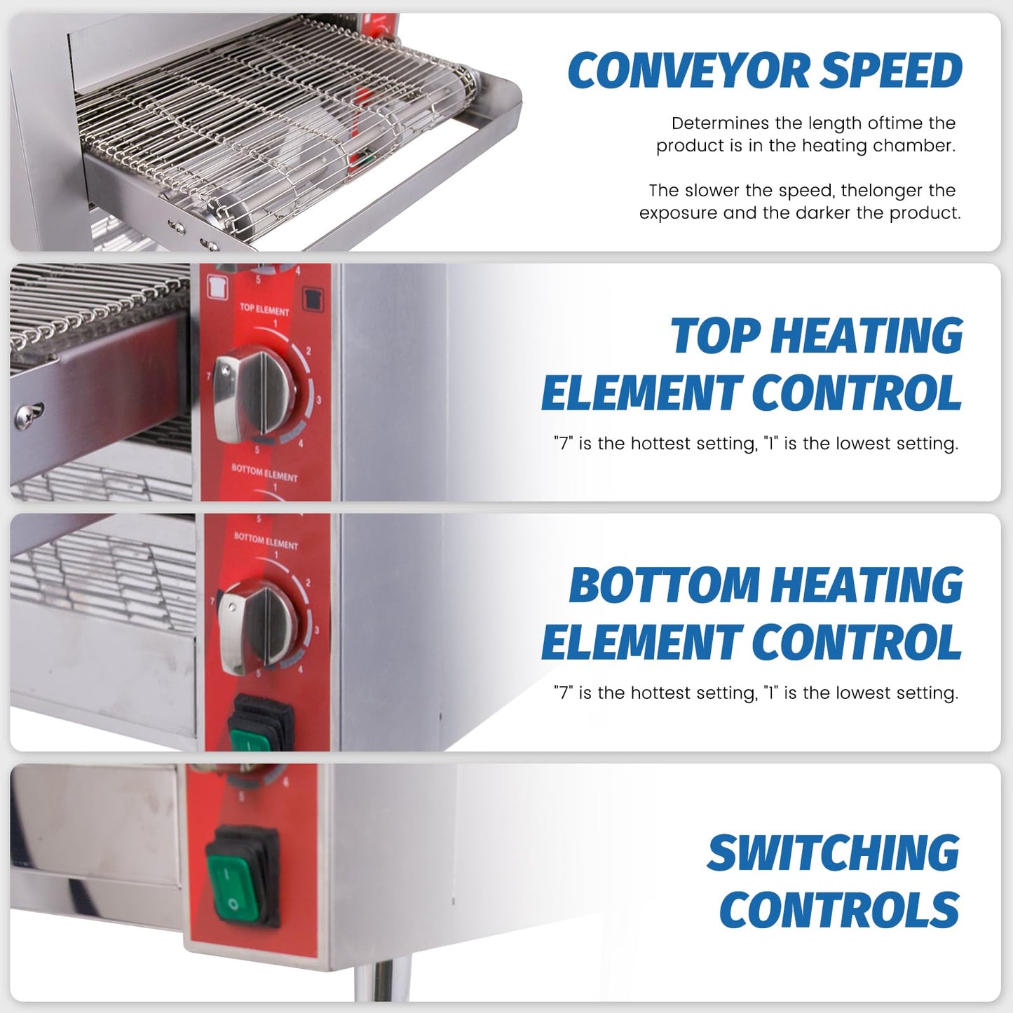 EasyRose Adjustable Speed Conveyor Toasters 50-300 °C /122- 572°F Temperature Range for Bakery Western Restaurant - 208V 3500W (14”wide belt)