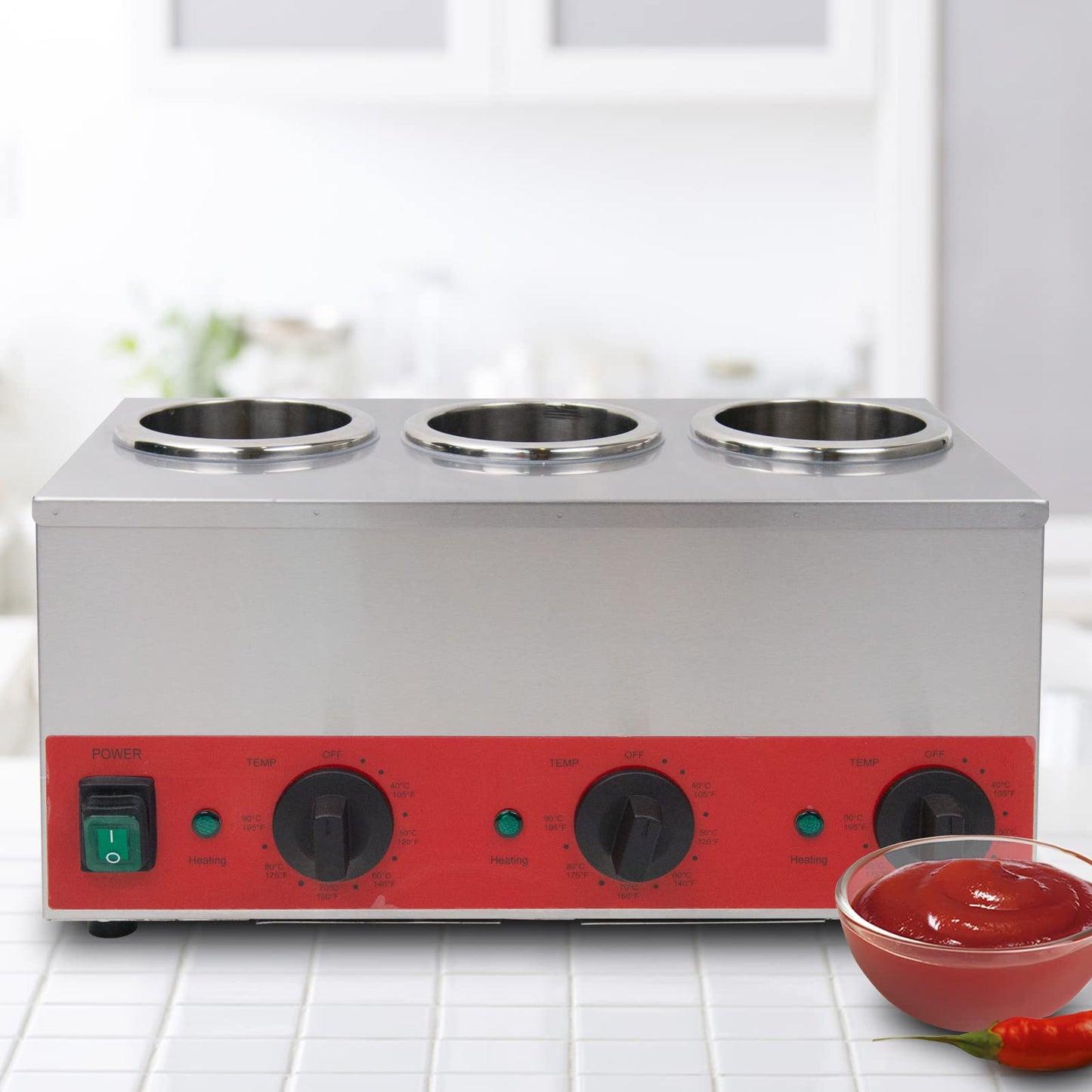 EASYROSE 酱汁奶酪玉米片加热器商用挤压浇头瓶加热器 3 个格子