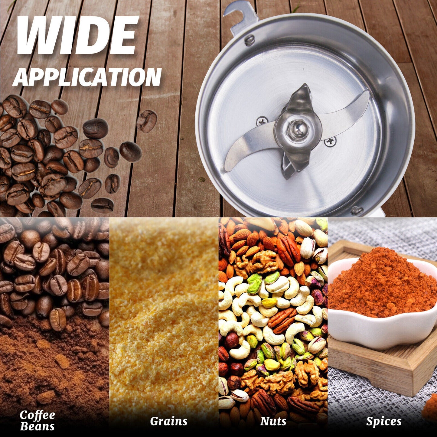 Hakka Grain Mill 300g High Speed Food Electric Stainless Steel Powder MillSeeds Flour Nut Pill Wheat Corn Herbs Spices Powder Machine,1500W