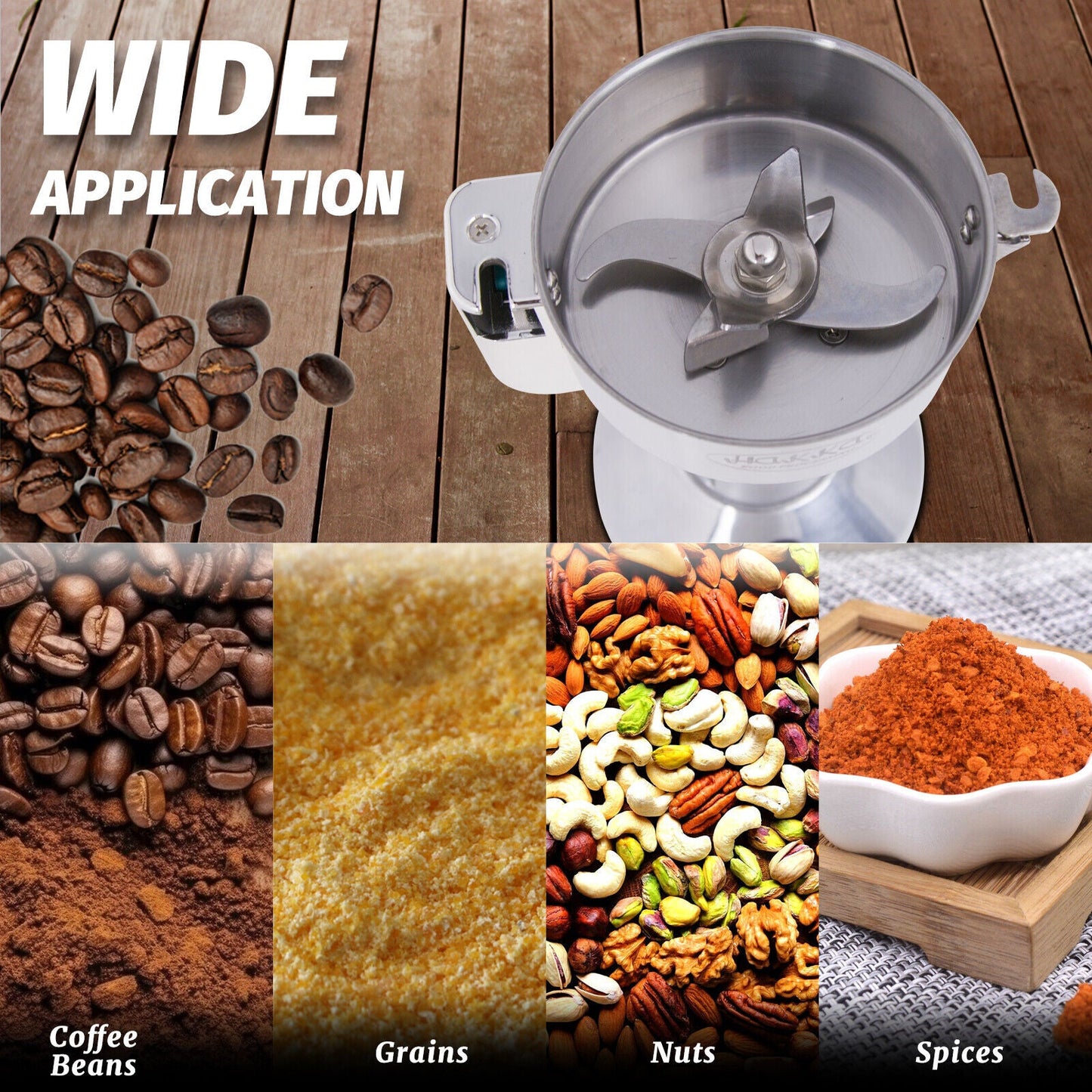 Hakka Grain Mill 400g High Speed Food Electric Stainless Steel Powder MillSeeds Flour Nut Pill Wheat Corn Herbs Spices Powder Machine,1800W