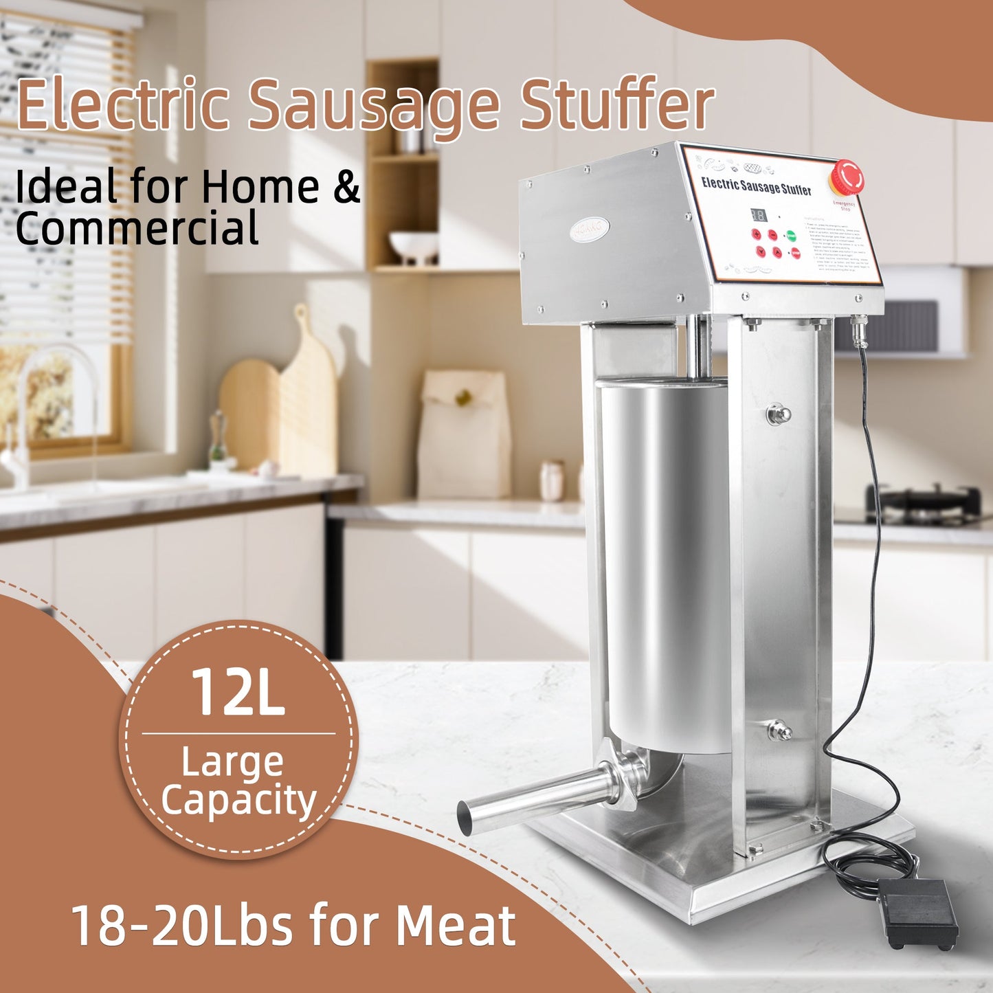 Hakka Commercial 25 LB Stainless Steel Electric Sausage Stuffer and Vertical Sausage Maker