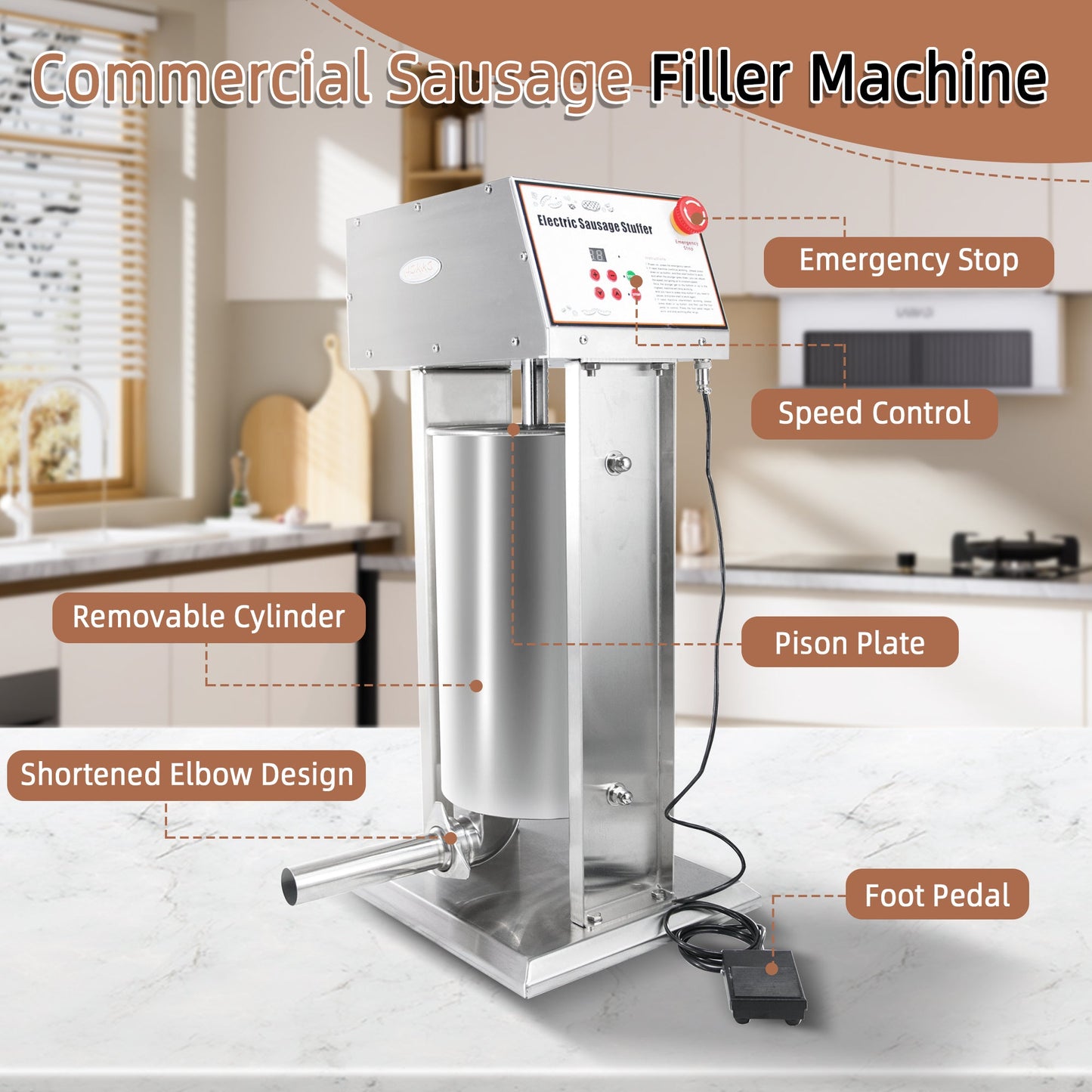 Hakka Commercial 25 LB Stainless Steel Electric Sausage Stuffer and Vertical Sausage Maker