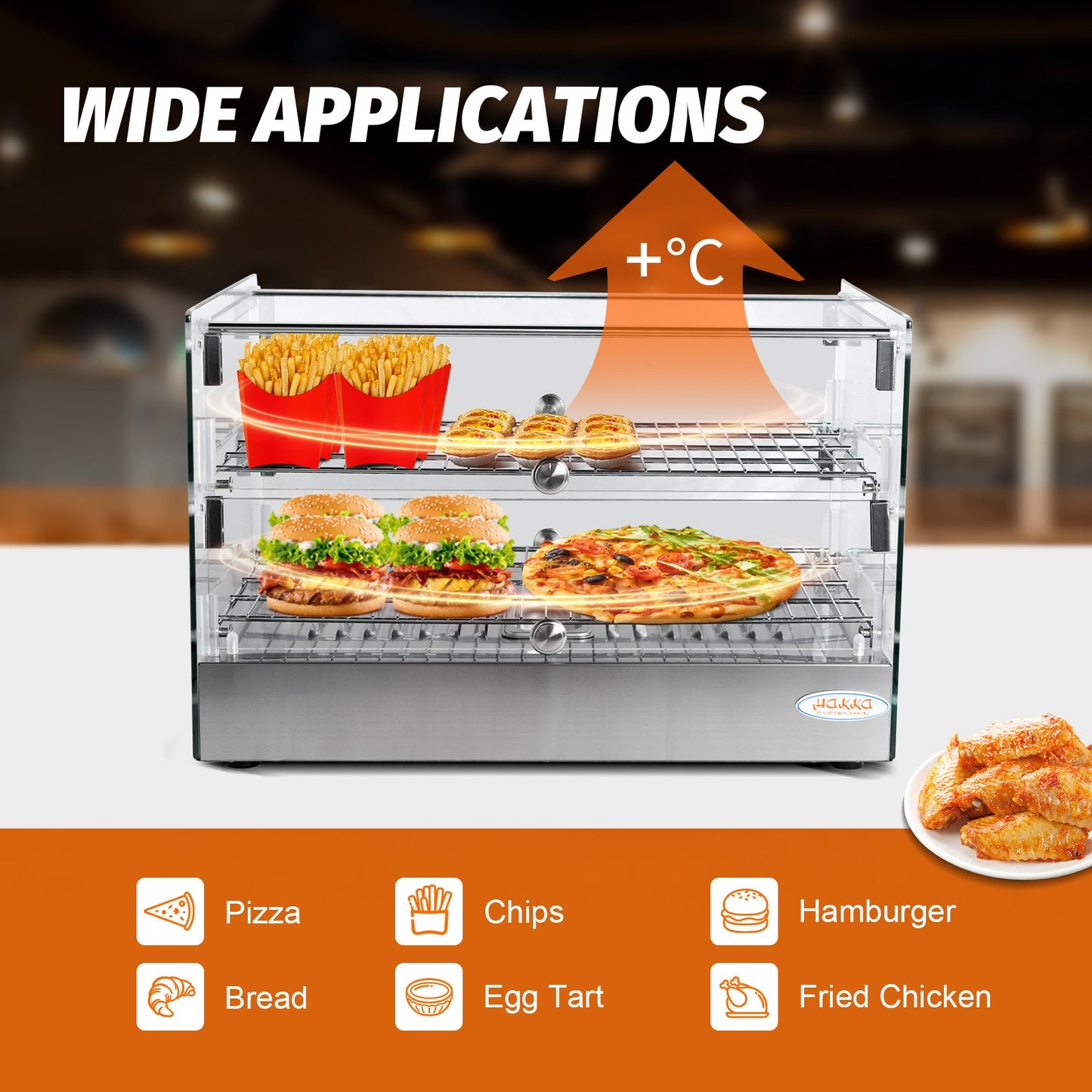 Hakka 50L Commercial Countertop Bakery Display Case with Warmer System