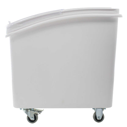 21 Gallon / 335 Cup White Slant Top Mobile Ingredient Storage Bin with Sliding Lid & Scoop