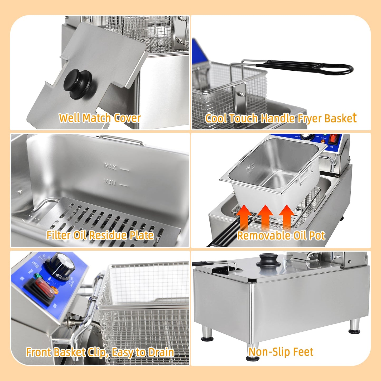 EasyRose 10L Commercial Deep Fryer with Basket 1800W Electric Frying Machine, ETL