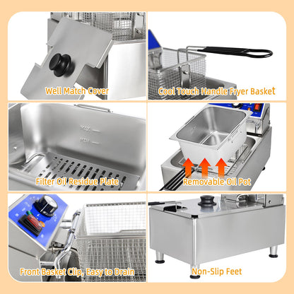 EasyRose 10L Commercial Deep Fryer with Basket 1800W Electric Frying Machine, ETL