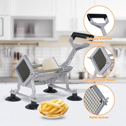 Hakka Commercial Vegetable Chopper French Fry Cutter Potato Slicer Fruit Chopper, 1/2'', 3/8'', 1/4'', 8-Wedge Blades and Pushe