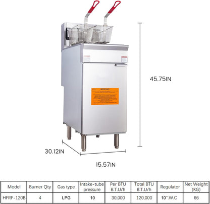 EasyRose 商用燃气油炸锅 4 燃烧器 45-55 磅液化石油气 120000 BTU，CSA / ETL 认证
