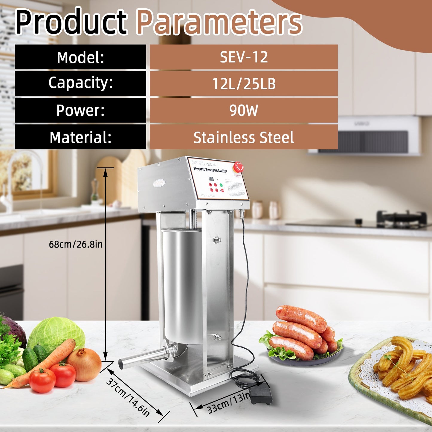 Hakka Commercial 25 LB Stainless Steel Electric Sausage Stuffer and Vertical Sausage Maker