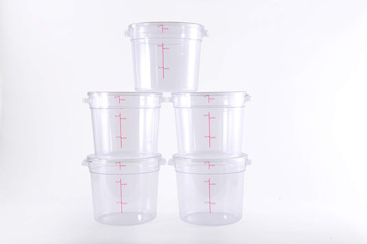 Clivia 6 Qt Commercial Grade Round Food Storage Containers With Lids,Polycarbonate,Clear - Case of 5
