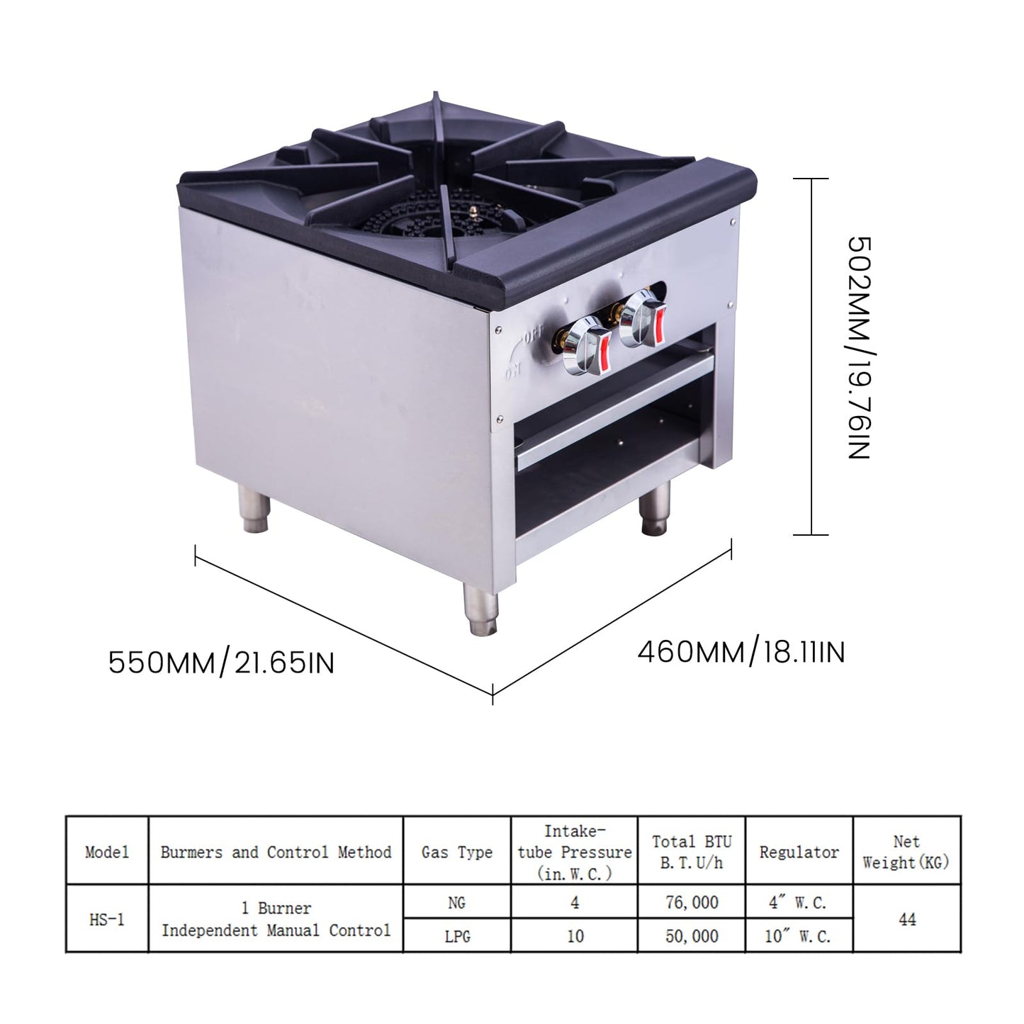 EASYROSE Single Burner Natural Gas Stove 18" Gas Hot Plate Commercial Stove Top Countertop Gas Range 76,000 BTU, ETL Listed