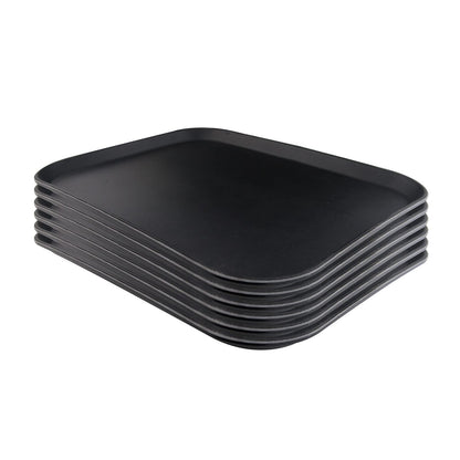 Hakka 6 Pack Restaurant Grade Non-Slip Tray, Fiberglass Serving Trays, Rectangular, 16.1x 11.7 Inch, Plastic, Black