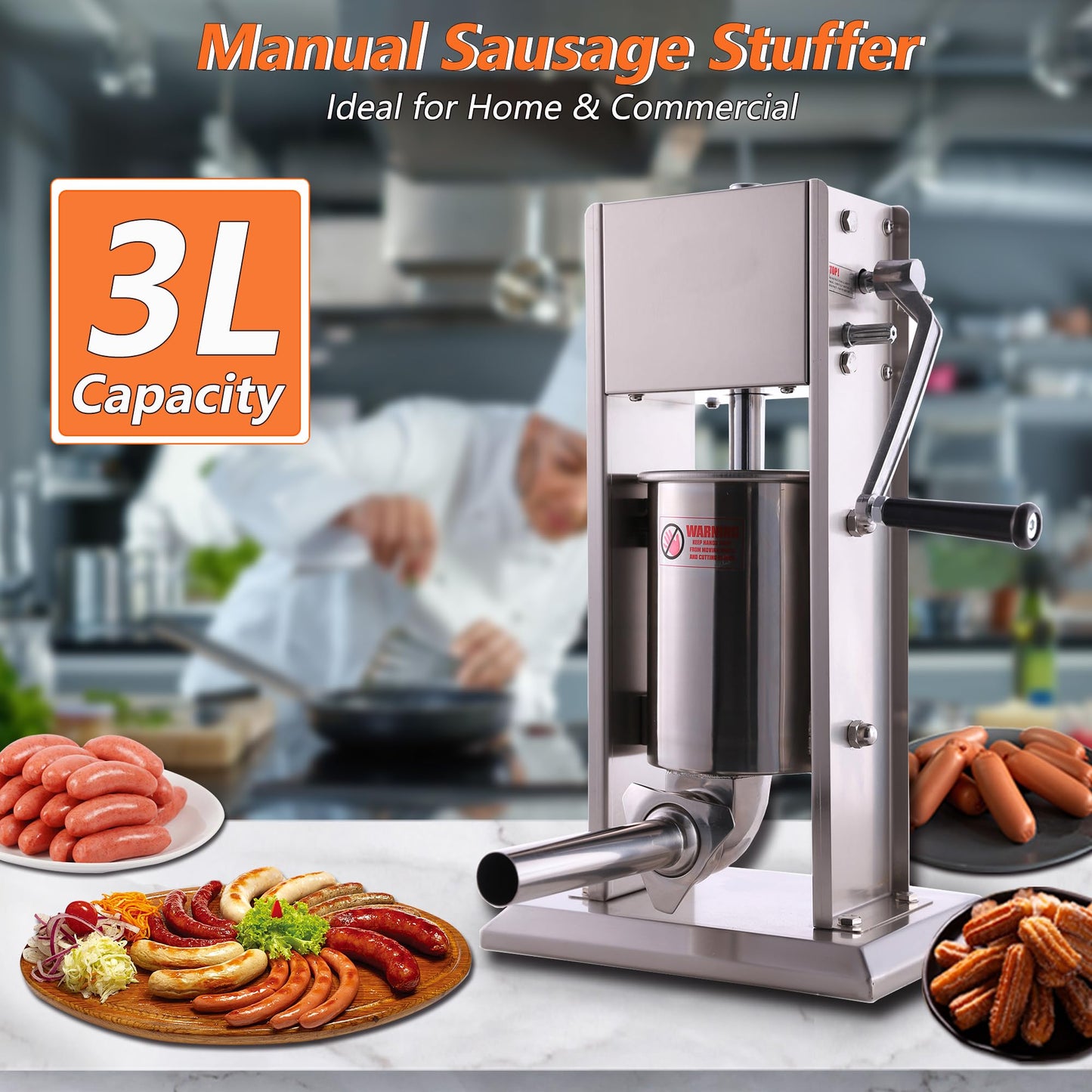 Hakka Stainless Steel Vertical Sausage Maker,2 in 1 Sausage Stuffer/Spanish Churro Make(7LB/3L)