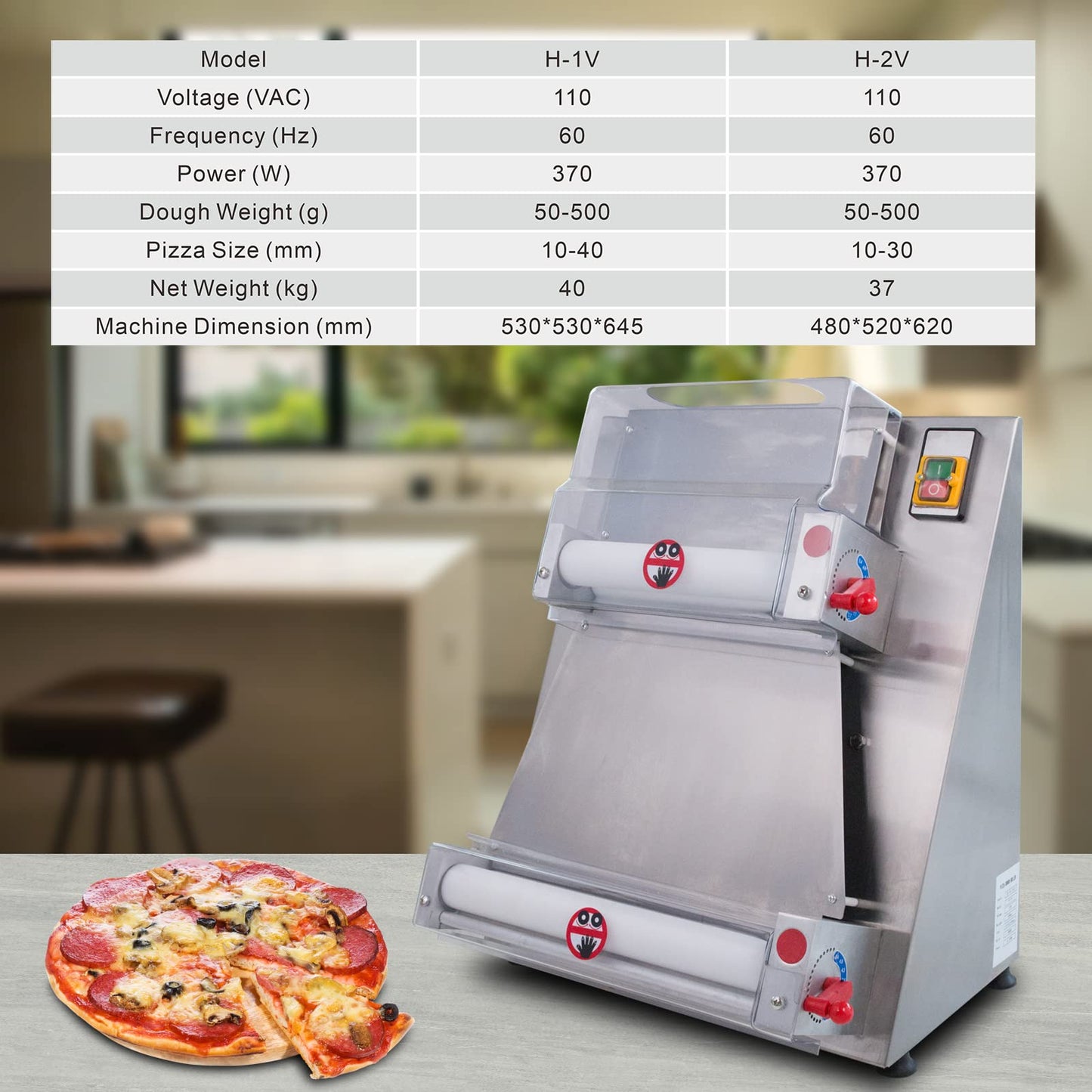 Hakka 电动面团压面机 370W Max 15 英寸披萨面团滚筒压面机、自动商用披萨面团压制机、面条面包面食机