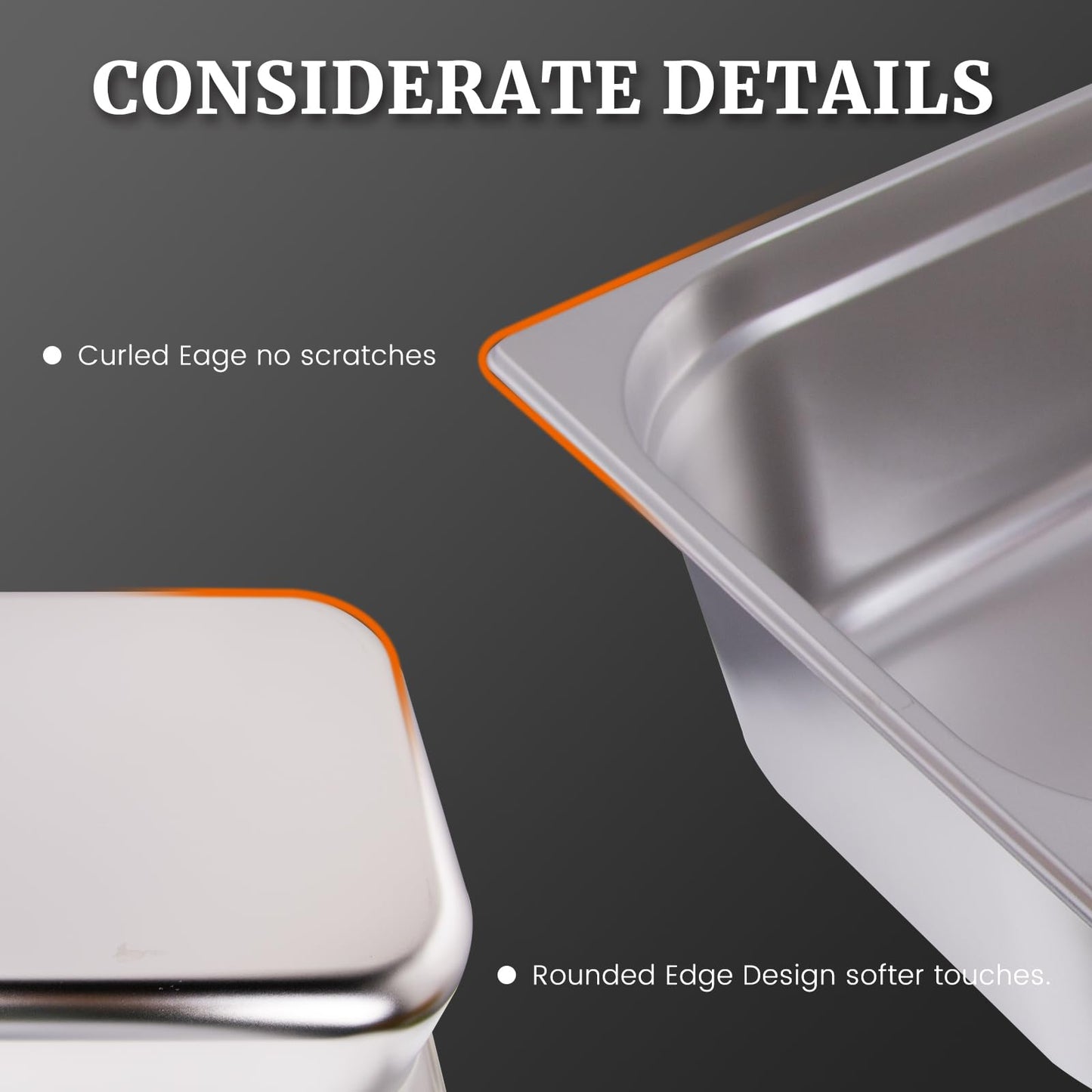 Clivia 1/2 Size Stainless Steel Food Pans,6"Deep Food Containers- Pack of 6
