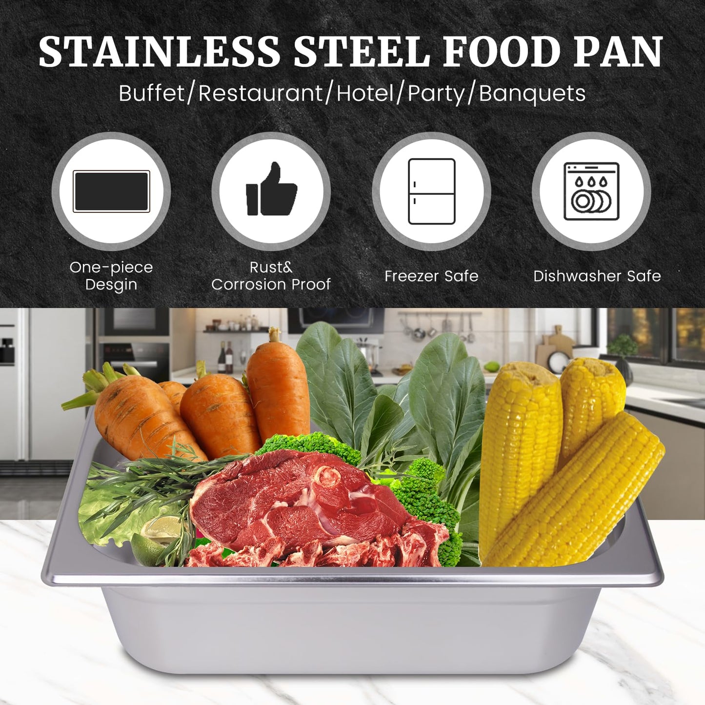 Clivia 6-Pack Hotel Pans Steam Table Pan 1/3 Size Hotel Pan 4" Deep Stainless Steel Pan for Party, Restaurant, Hotel